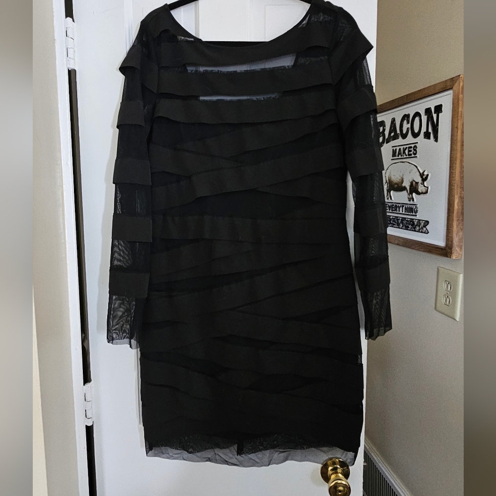 Nicole Miller Black Textured Long Sleeve Dress